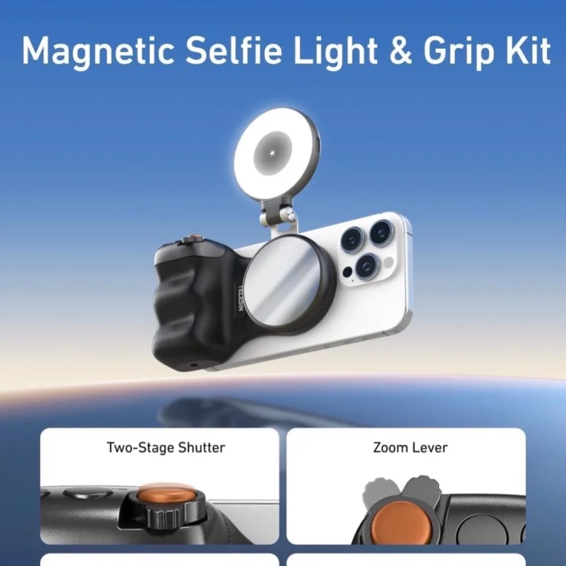 Telesin Fun Shot Magnetic Grip 2 + C03 Magnetic Selfie Ring Light 4