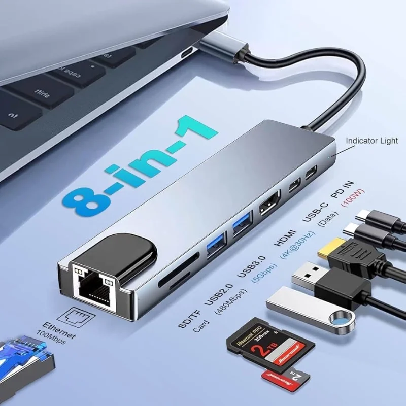 Hub USB-C Multiport 8-en-1 – Adaptateur Premium 4K UHD