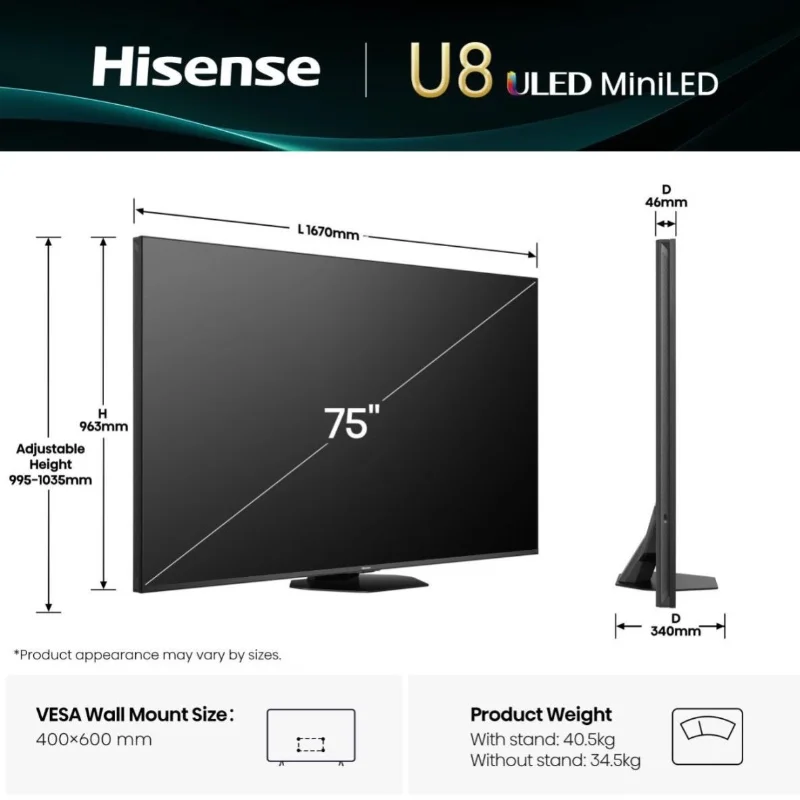 Hisense U8Q 75 Pouces – Mini-LED 4K Premium Gaming TV 6